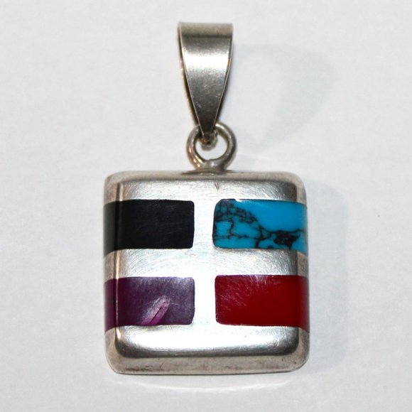 Mexico Jewelry - Sterling Silver Faux Stone Enamel Pendant